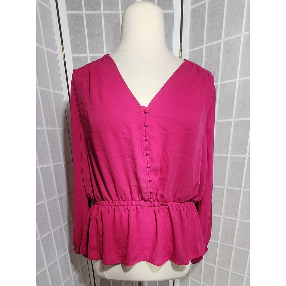 NWT Worthington Women Fuchsia V-Neck Elastic Waist Top Blouse Shirt Size: XXL
